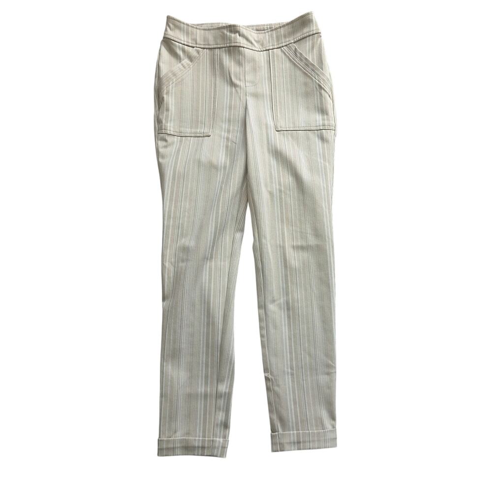 SoHo Apparel Stretch Beige White Striped Ankle Pants Woman's Size Small